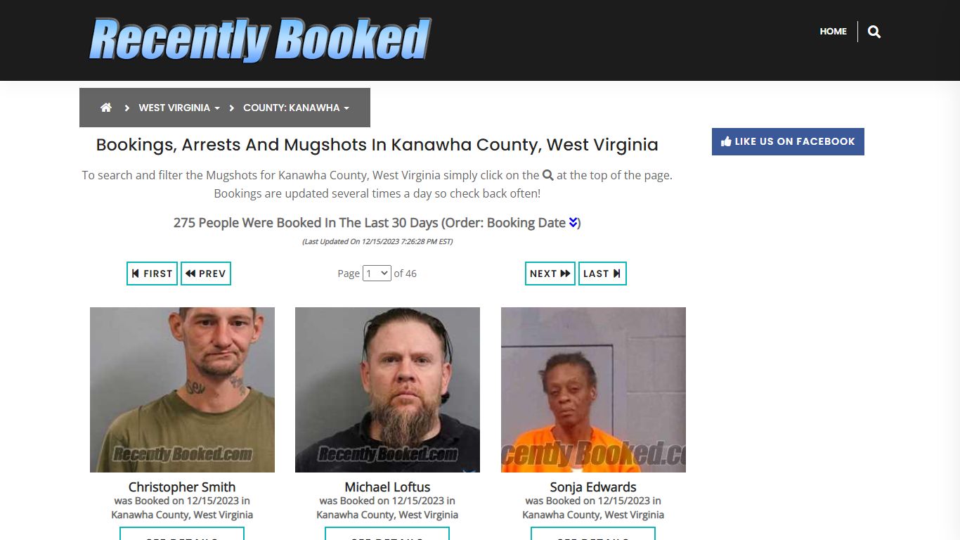Bookings, Arrests and Mugshots in Kanawha County, West Virginia
